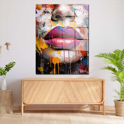 Gesicht & Lippen Pop Art Acrylglasbild Wandbild Bild Wanddeko Wohnzimmer XL