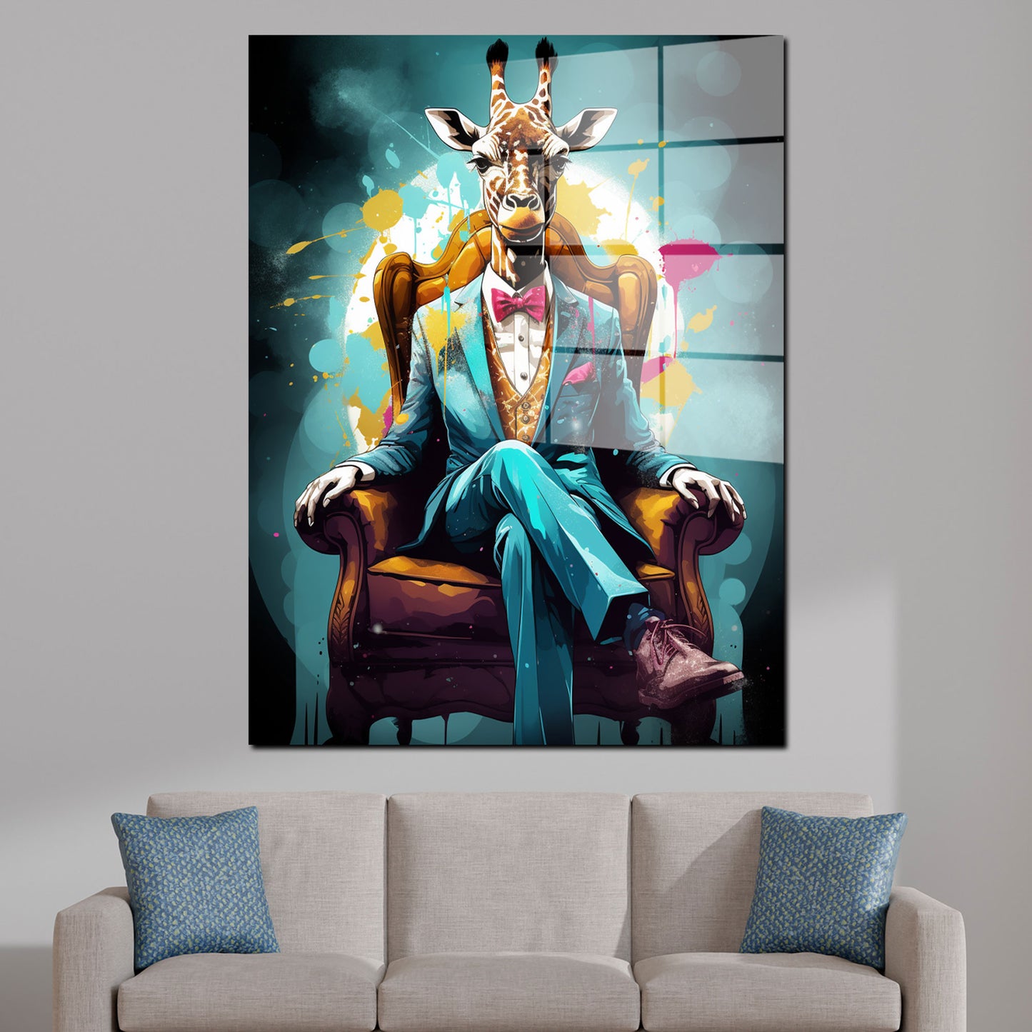 Giraffe im Anzug Acrylglasbild Wandbild Bild Wanddeko Wohnzimmer XL