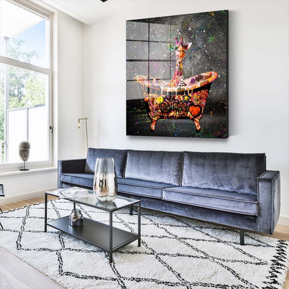 Giraffe in Badewanne Graffiti Acrylglasbild Wandbild Bild Wanddeko XL Pop Art
