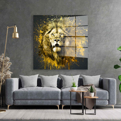 Gold Löwe Pop Art Acrylglasbild Wandbild Bild Wanddeko Wohnzimmer XL