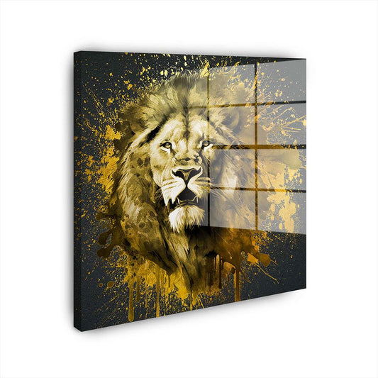 Gold Löwe Pop Art Acrylglasbild Wandbild Bild Wanddeko Wohnzimmer XL