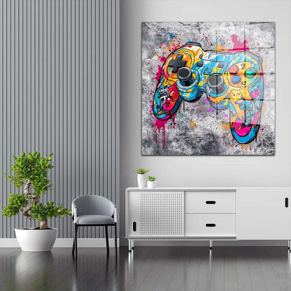 Graffiti Gamepad Acrylglasbild Wandbild Bild Wanddeko Wohnzimmer XL