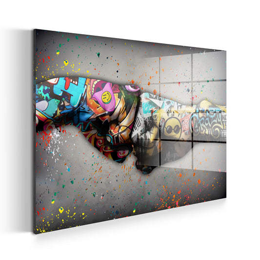 Graffiti Street Art Fäuste Acrylglasbild Wandbild Bild Wanddeko Wohnzimmer XL