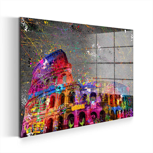 Graffiti Street Art Italien Kolosseum Rom Acrylglasbild Wandbild Bild Wanddeko XL
