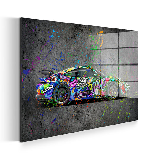 Graffiti Street Art Porsche Sportwagen Acrylglasbild Wandbild Bild Wanddeko XL