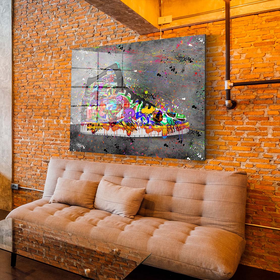 Graffiti Street Art Sneakers Schuh Acrylglasbild Wandbild Bild Wanddeko Wohnzimmer XL