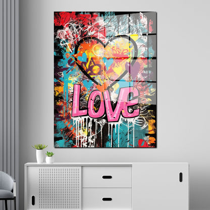 Graffiti Style Herz LOVE Acrylglasbild Wandbild Bild Wanddeko Wohnzimmer XL