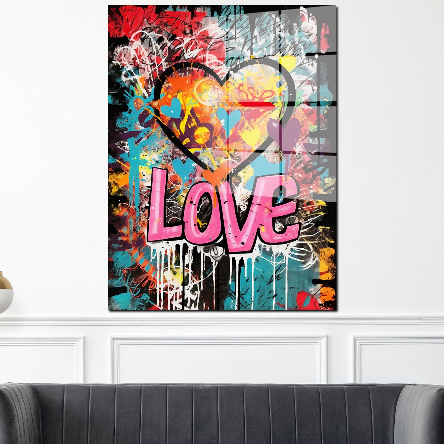 Graffiti Style Herz LOVE Acrylglasbild Wandbild Bild Wanddeko Wohnzimmer XL