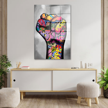 Hand Faust Pop Art Acrylglasbild Wandbild Bild Wanddeko Wohnzimmer XL