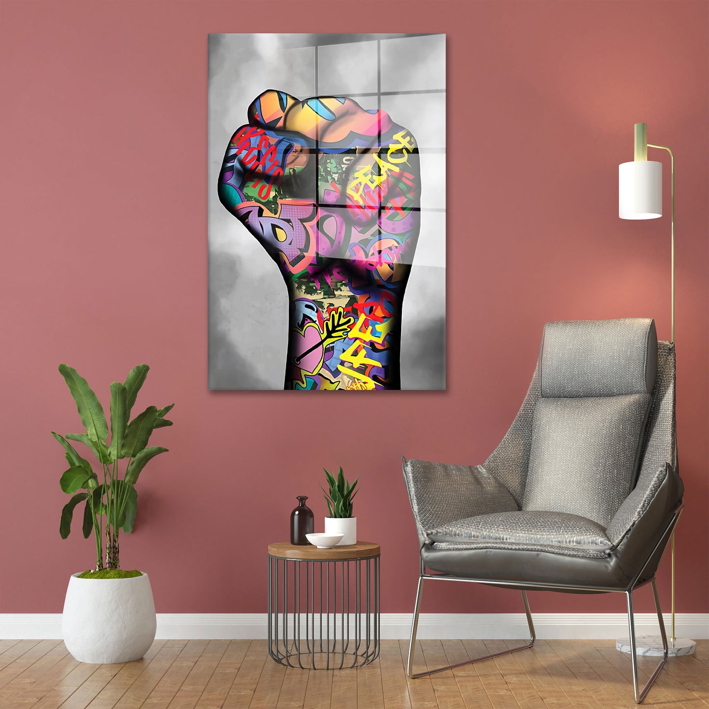 Hand Faust Pop Art Acrylglasbild Wandbild Bild Wanddeko Wohnzimmer XL