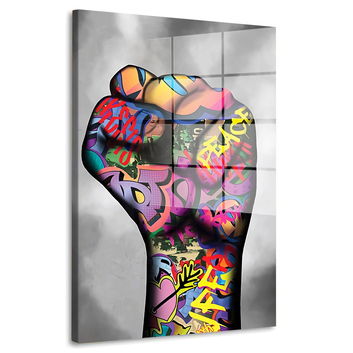 Hand Faust Pop Art Acrylglasbild Wandbild Bild Wanddeko Wohnzimmer XL