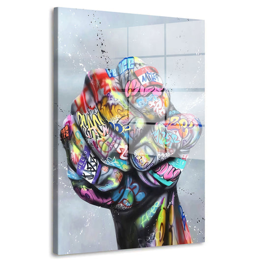 Hand Faust Street Art Acrylglasbild Wandbild Bild Wanddeko Wohnzimmer XL