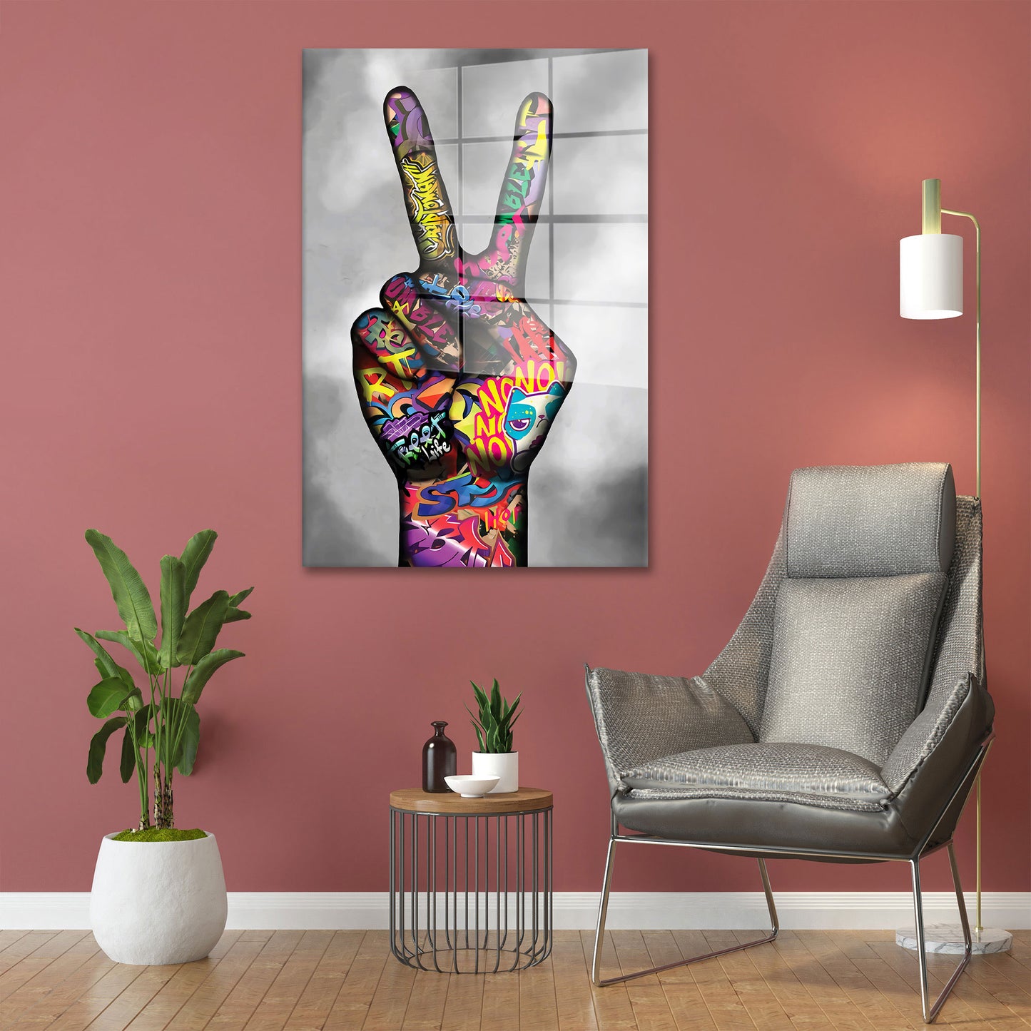 Hand Pop Art Peace Acrylglasbild Wandbild Bild Wanddeko Wohnzimmer XL