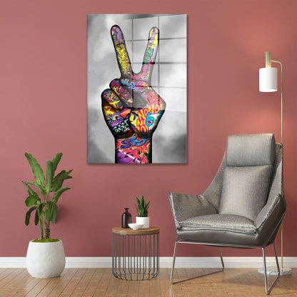 Hand Pop Art Peace Acrylglasbild Wandbild Bild Wanddeko Wohnzimmer XL