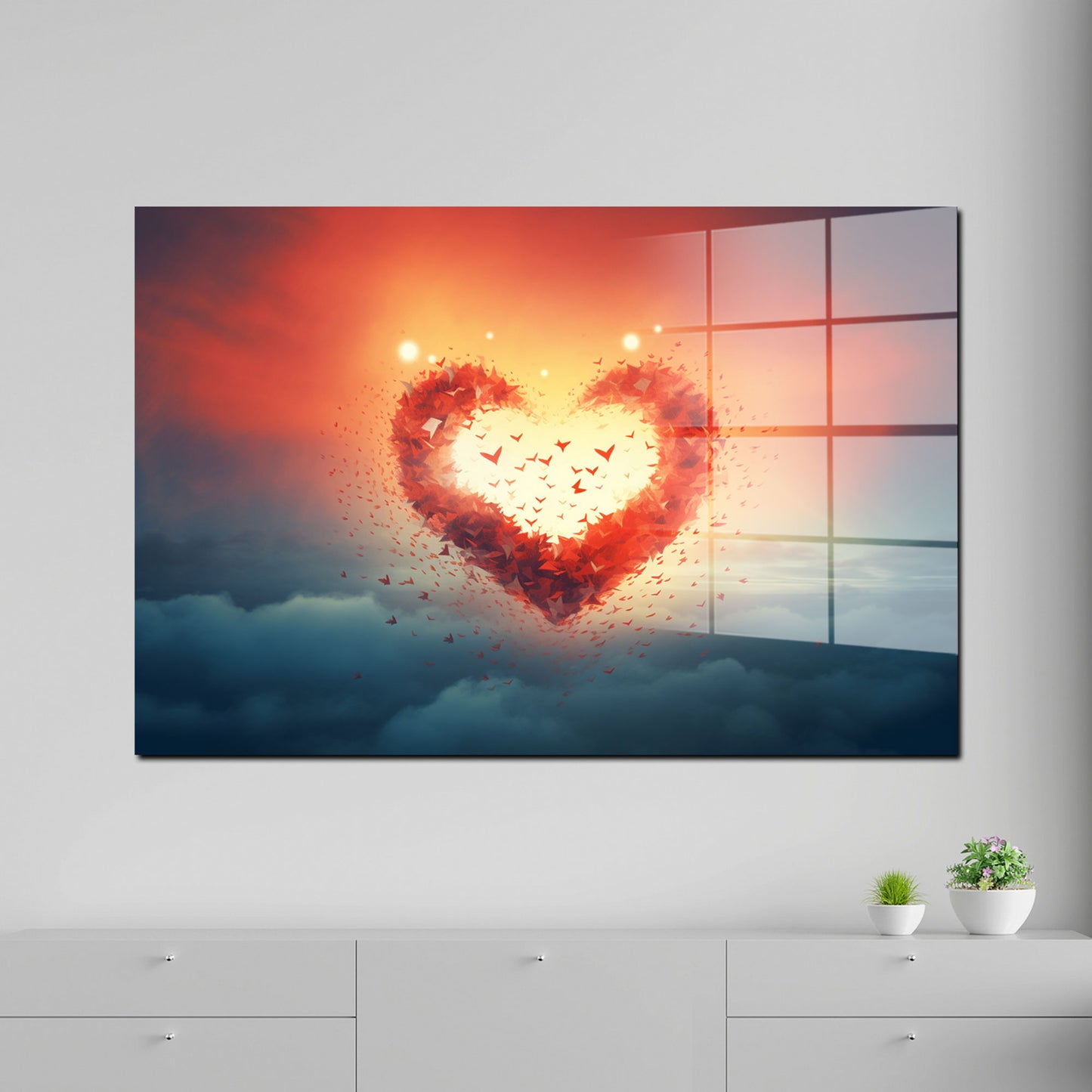 Herz im Sonnenuntergang Acrylglasbild Wandbild Bild Wanddeko XL