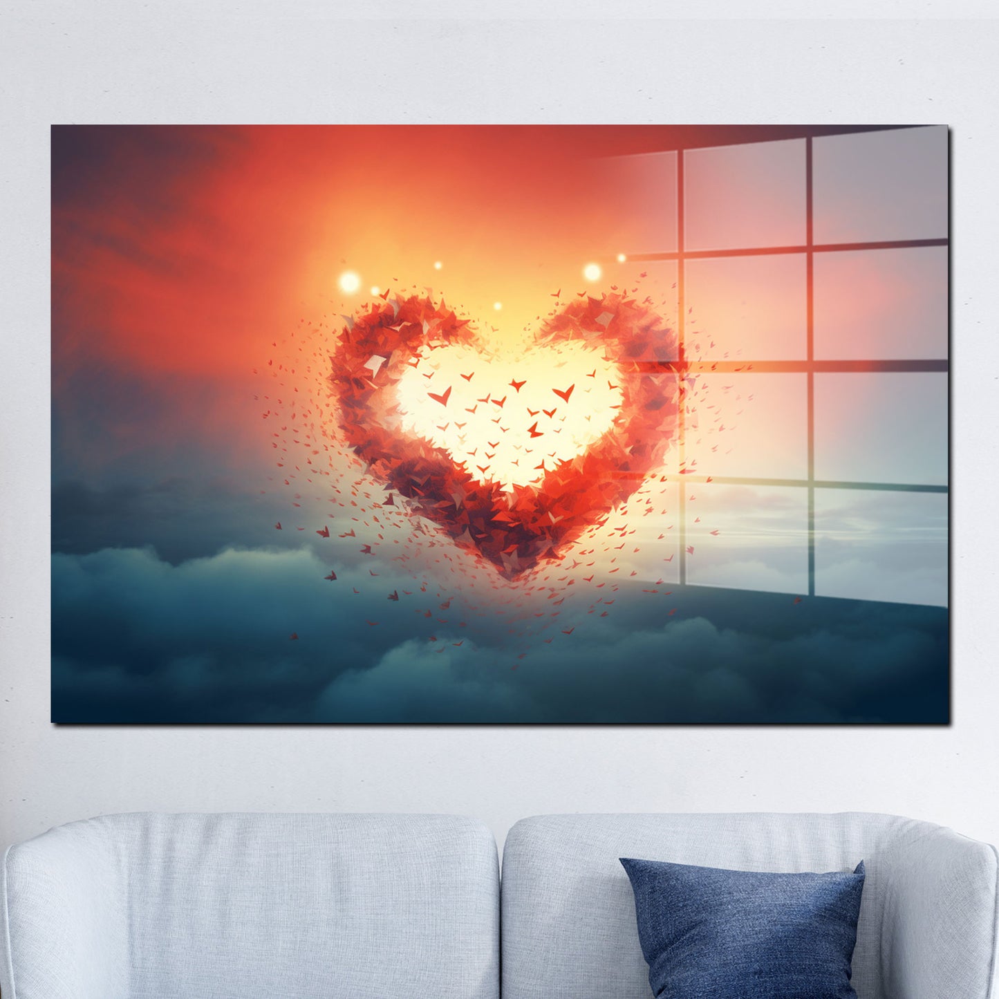 Herz im Sonnenuntergang Acrylglasbild Wandbild Bild Wanddeko XL