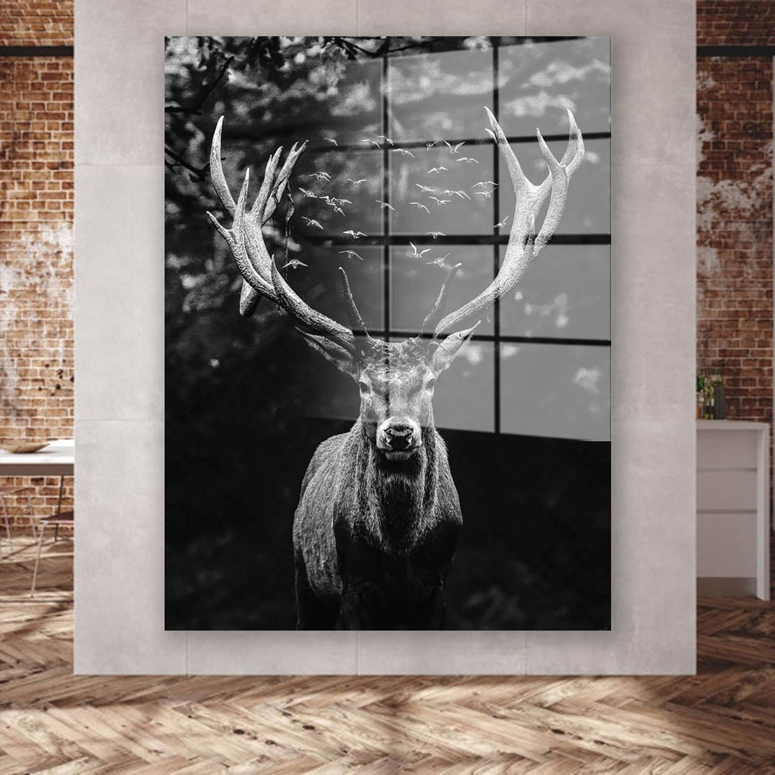 Hirsch Deep Forest Acrylglasbild Wandbild Bild Wanddeko Wohnzimmer XL