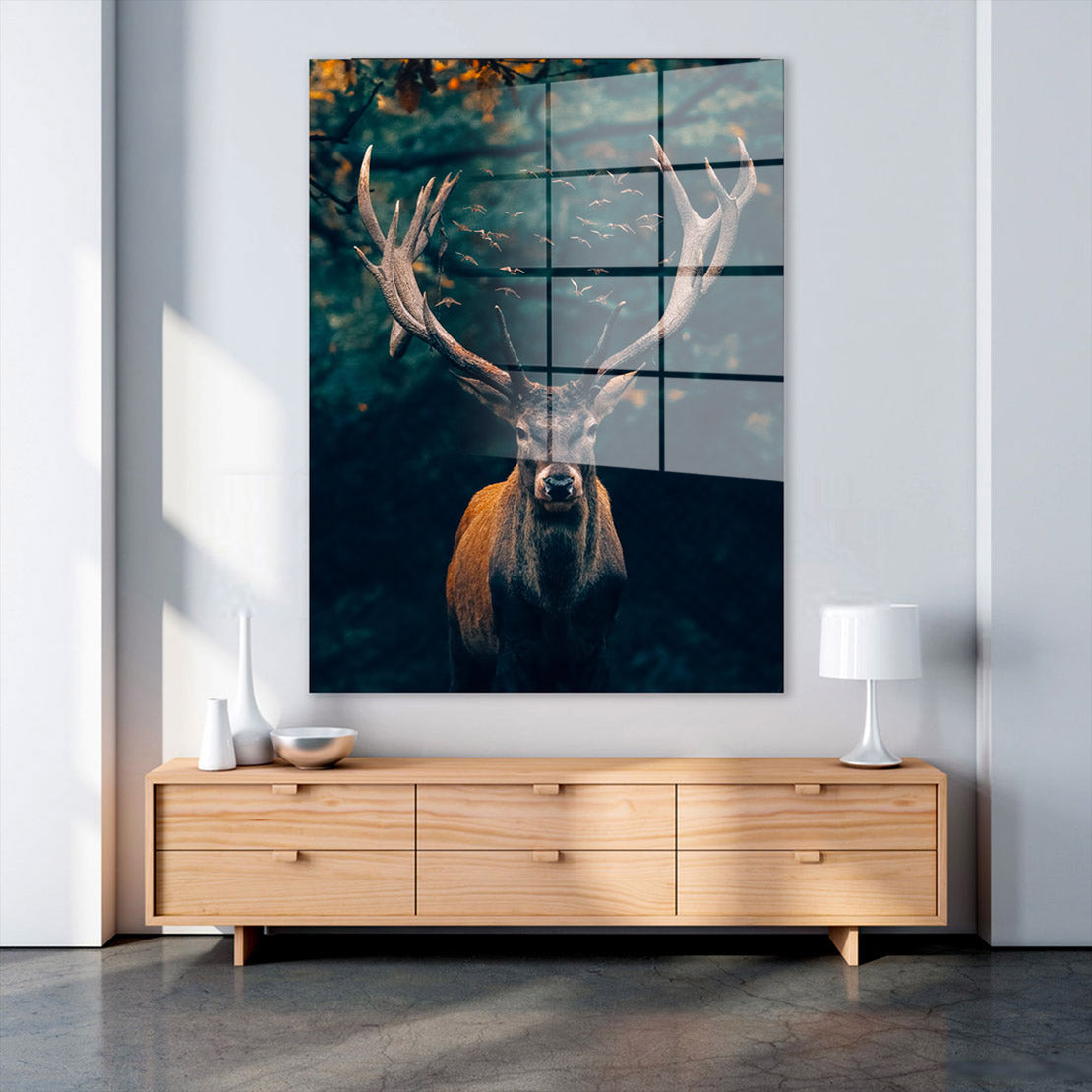 Hirsch abstrakt Deep Forest Acrylglasbild Wandbild Bild Wanddeko Wohnzimmer XL