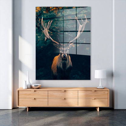 Hirsch abstrakt Deep Forest Acrylglasbild Wandbild Bild Wanddeko Wohnzimmer XL