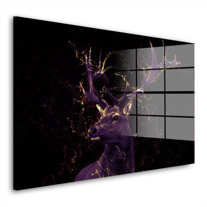 Hirsch abstrakt Gold Acrylglasbild Wandbild Bild Wanddeko Wohnzimmer XL
