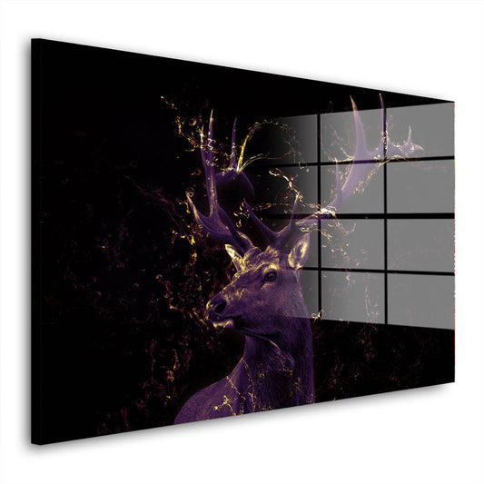 Hirsch abstrakt Gold Acrylglasbild Wandbild Bild Wanddeko Wohnzimmer XL