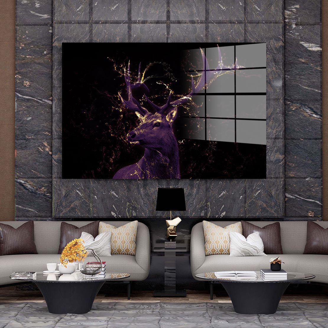 Hirsch abstrakt Gold Acrylglasbild Wandbild Bild Wanddeko Wohnzimmer XL