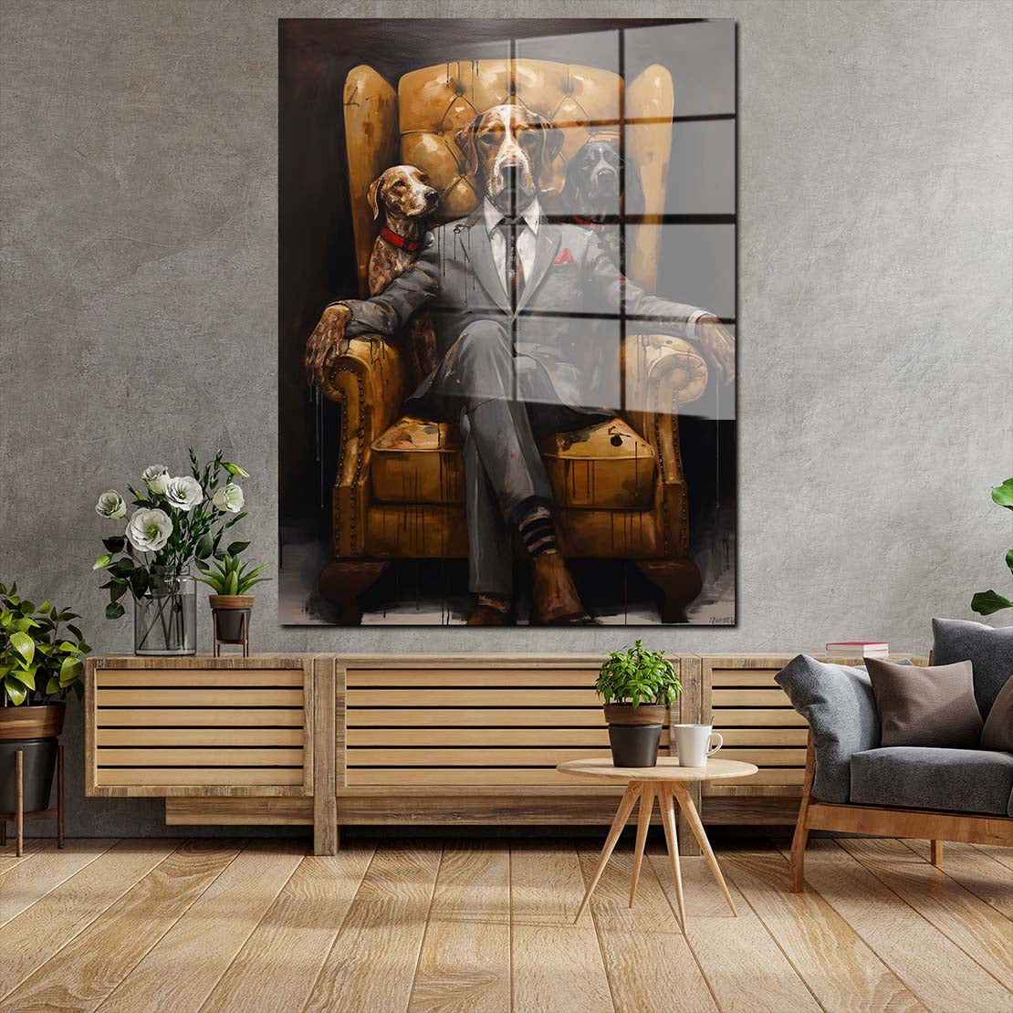 Hund im Anzug sitzend Acrylglasbild Wandbild Bild Wanddeko Wohnzimmer XL