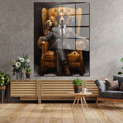 Hund im Anzug sitzend Acrylglasbild Wandbild Bild Wanddeko Wohnzimmer XL