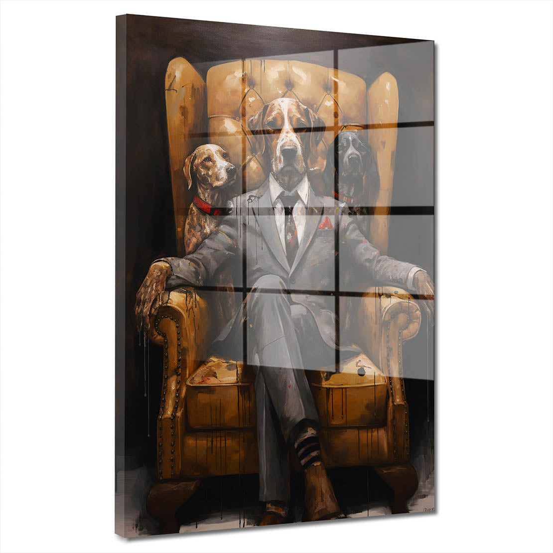 Hund im Anzug sitzend Acrylglasbild Wandbild Bild Wanddeko Wohnzimmer XL