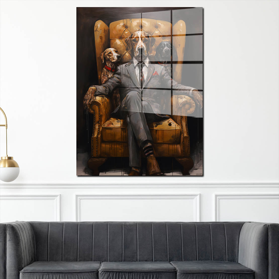 Hund im Anzug sitzend Acrylglasbild Wandbild Bild Wanddeko Wohnzimmer XL