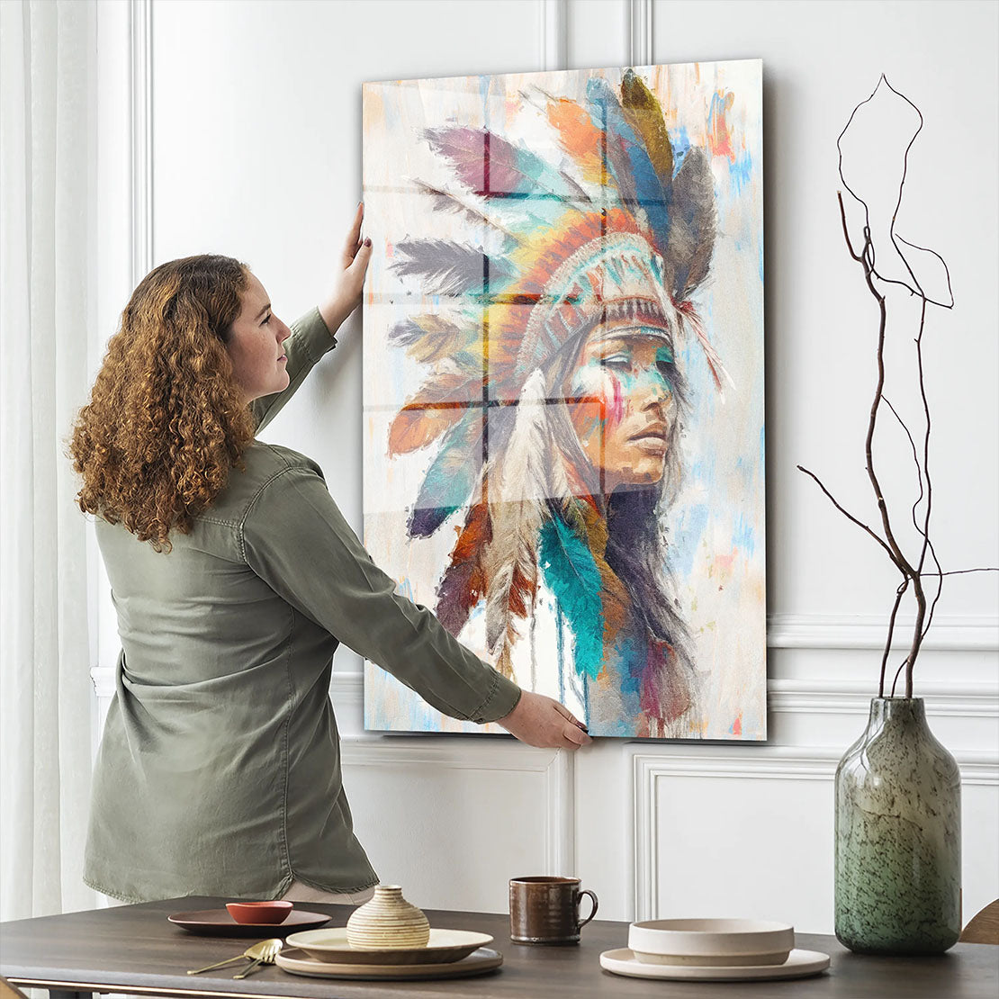 Indianerin Frau Apache Acrylglasbild Wandbild Bild Wanddeko Wohnzimmer XL