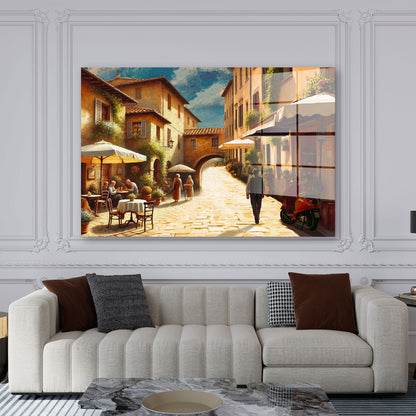 Italienische Gasse mit Café Acrylglasbild Wandbild Bild Wanddeko Wohnzimmer XL