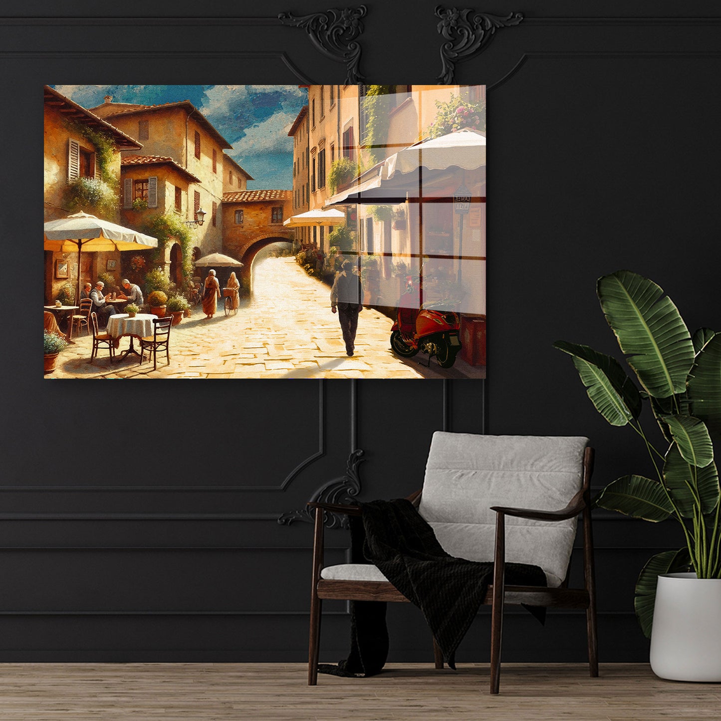Italienische Gasse mit Café Acrylglasbild Wandbild Bild Wanddeko Wohnzimmer XL
