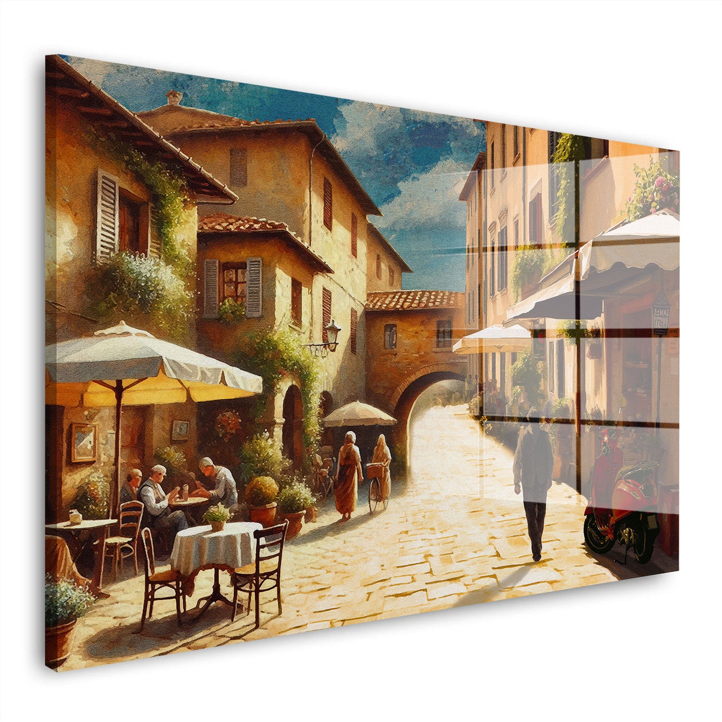 Italienische Gasse mit Café Acrylglasbild Wandbild Bild Wanddeko Wohnzimmer XL