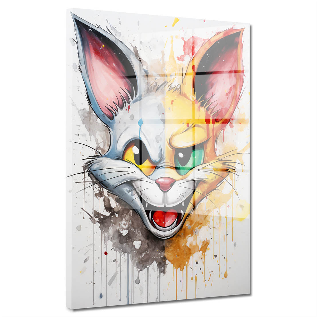 Katze Two Faces Pop Art Acrylglasbild Wandbild Bild Wanddeko Wohnzimmer XL