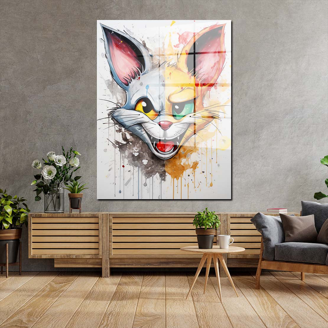 Katze Two Faces Pop Art Acrylglasbild Wandbild Bild Wanddeko Wohnzimmer XL