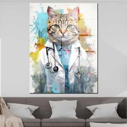 Katze als Doktor Pop Art Acrylglasbild Wandbild Bild Wanddeko Wohnzimmer XL
