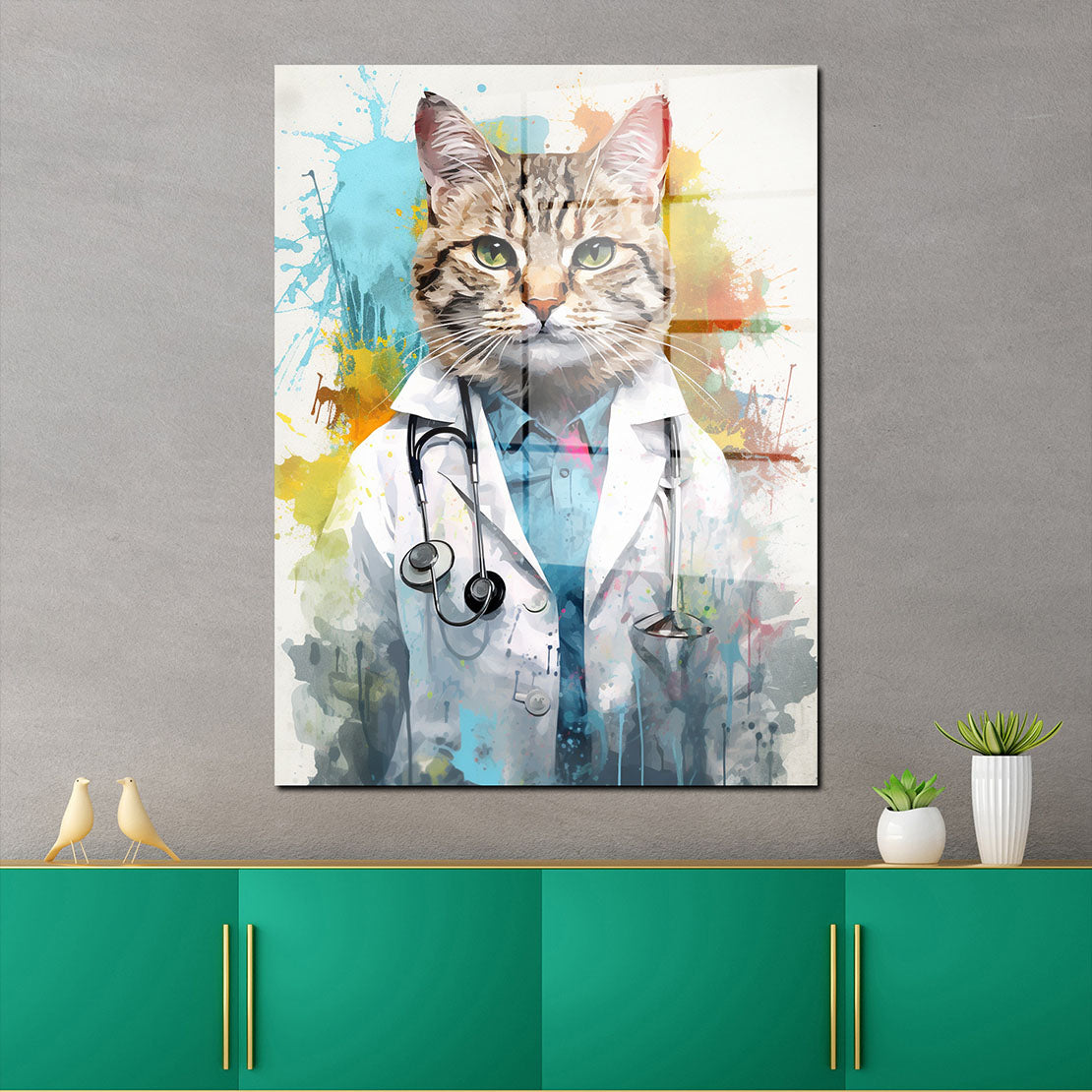 Katze als Doktor Pop Art Acrylglasbild Wandbild Bild Wanddeko Wohnzimmer XL
