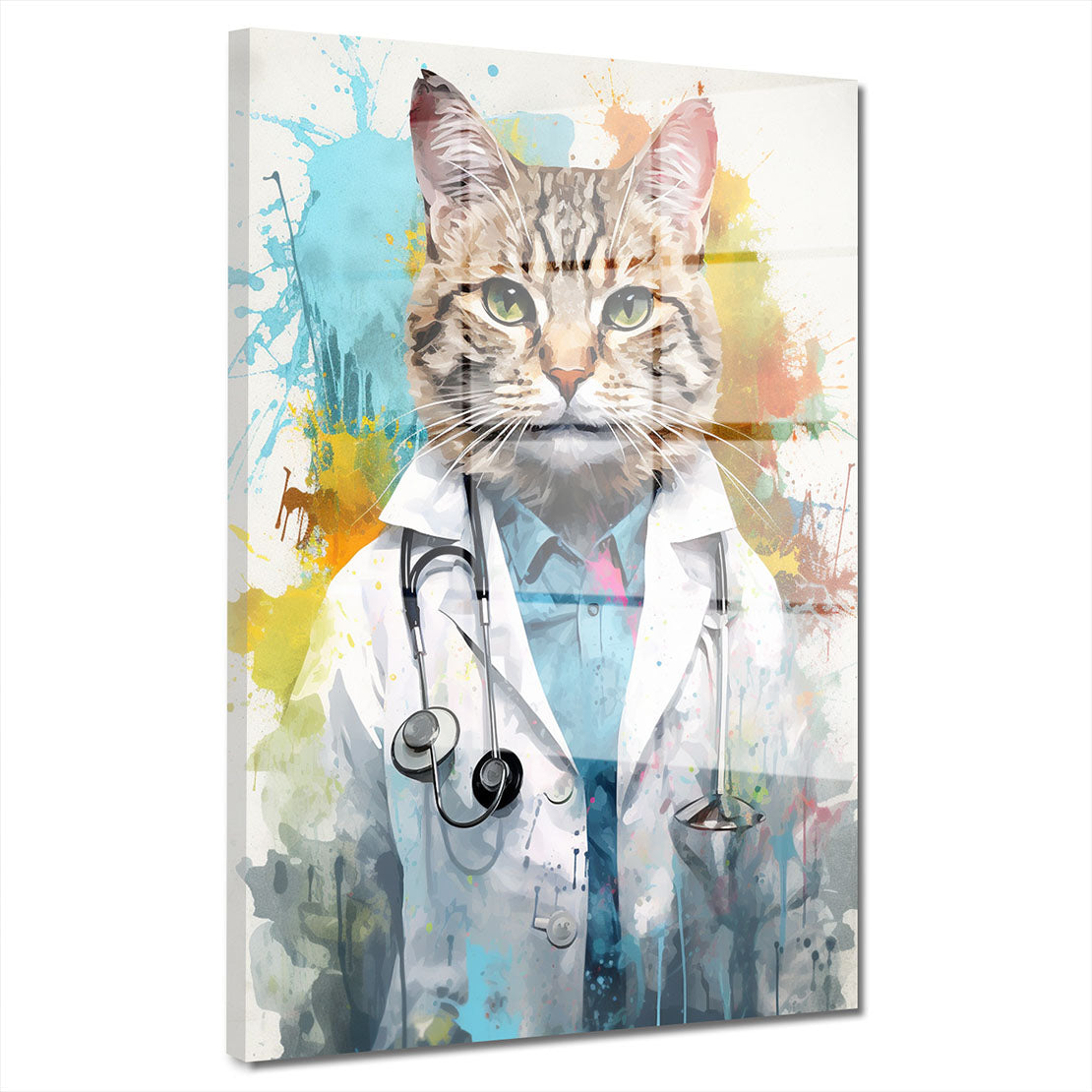 Katze als Doktor Pop Art Acrylglasbild Wandbild Bild Wanddeko Wohnzimmer XL