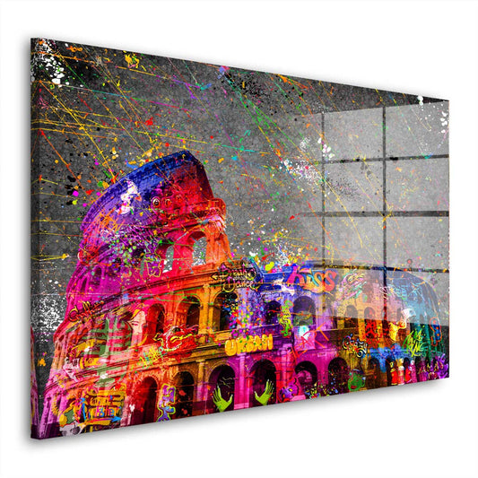Kolosseum Graffiti Street Art Acrylglasbild Wandbild Bild Wanddeko XL Italien