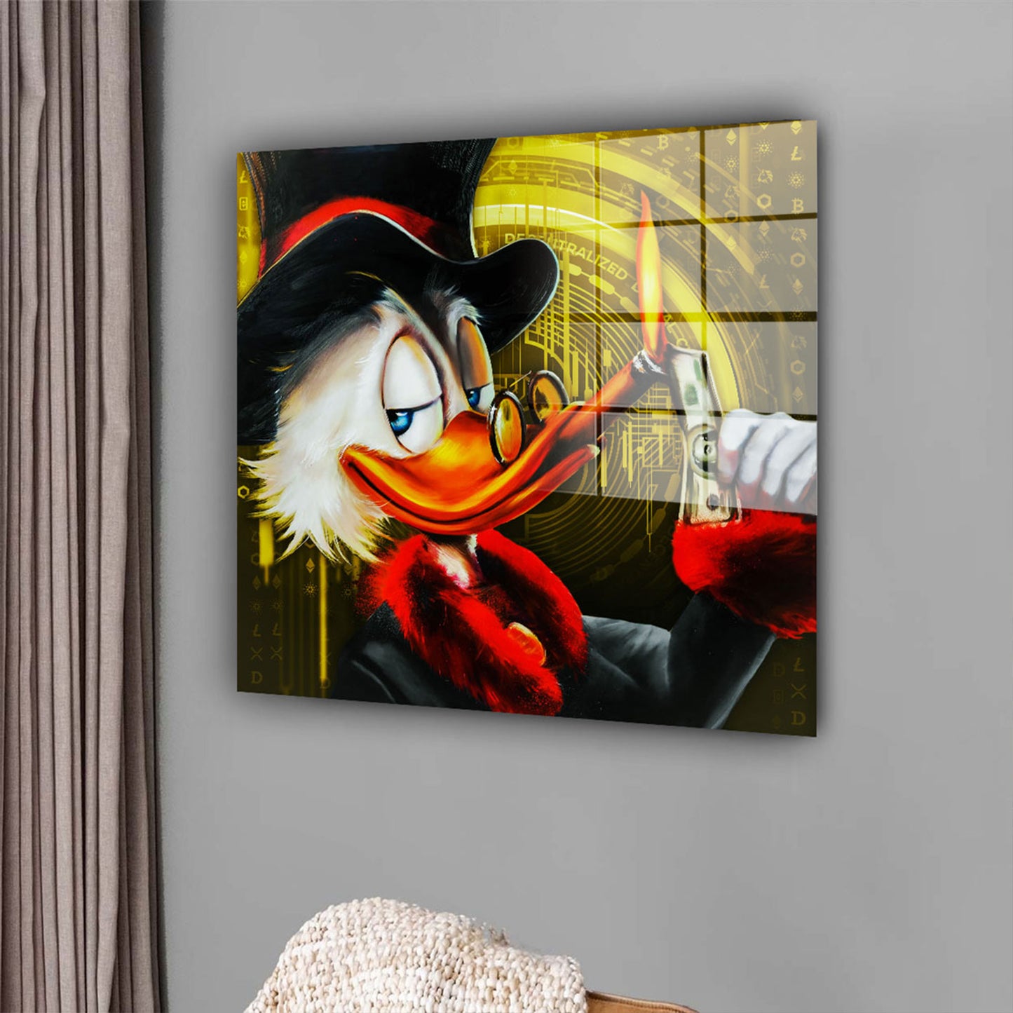 Kunstwerk Rich Duck Pop Art Acrylglasbild Wandbild Bild Wanddeko Wohnzimmer XL