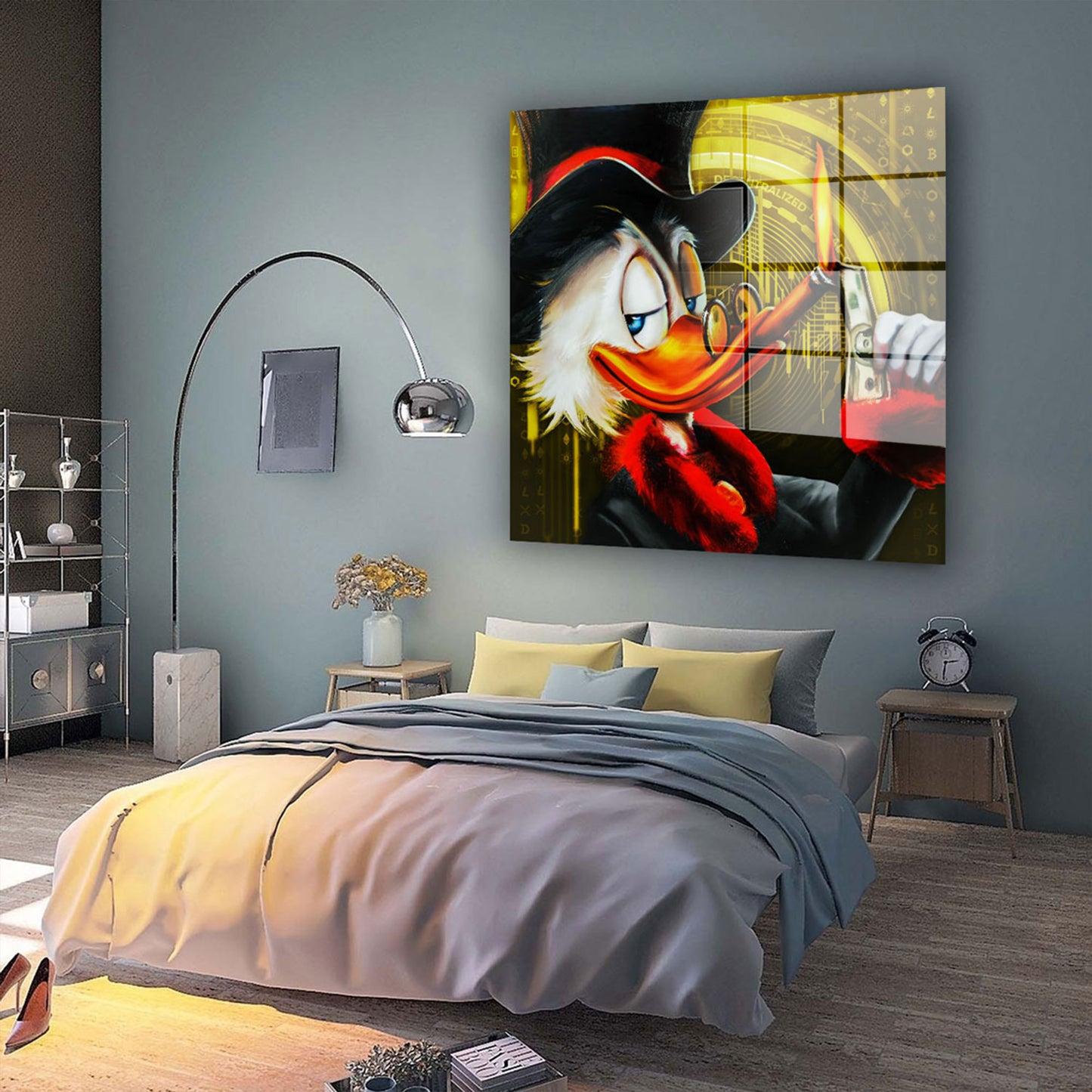 Kunstwerk Rich Duck Pop Art Acrylglasbild Wandbild Bild Wanddeko Wohnzimmer XL