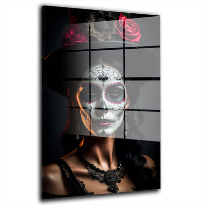 La Catrina im Spitzenkleid Acrylglasbild Wandbild Bild Wanddeko Wohnzimmer XL