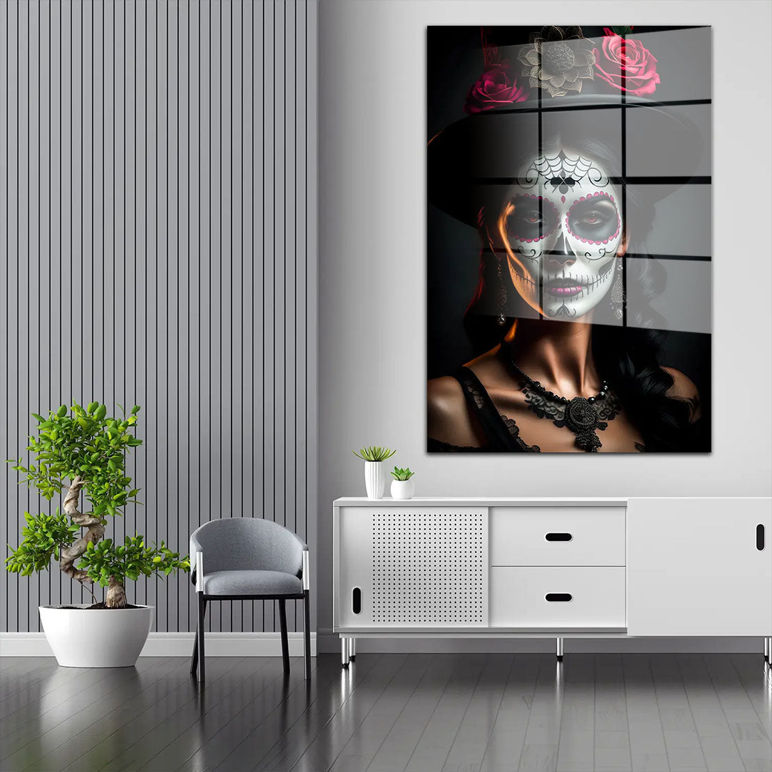 La Catrina im Spitzenkleid Acrylglasbild Wandbild Bild Wanddeko Wohnzimmer XL
