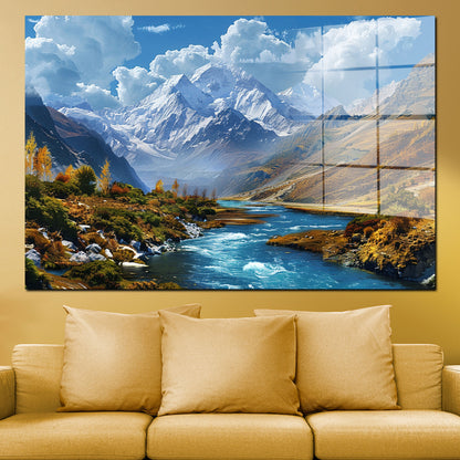 Landschaft mit Fluss Acrylglasbild Wandbild Bild Wanddeko Wohnzimmer XL