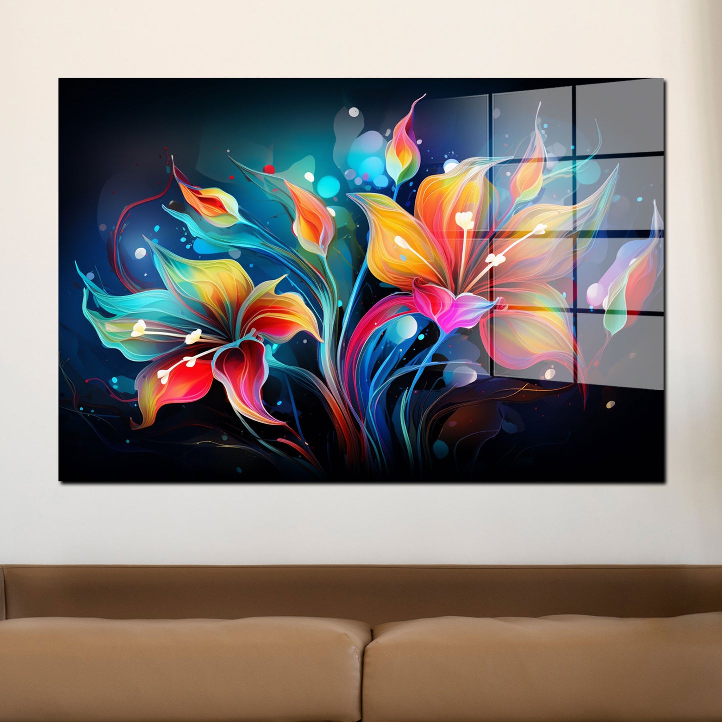 Leuchtende Blumen dark Acrylglasbild Wandbild Bild Wanddeko Wohnzimmer XL