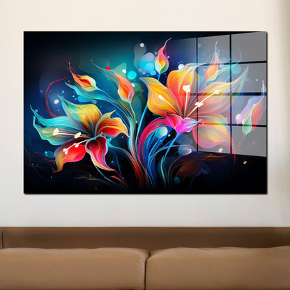 Leuchtende Blumen dark Acrylglasbild Wandbild Bild Wanddeko Wohnzimmer XL