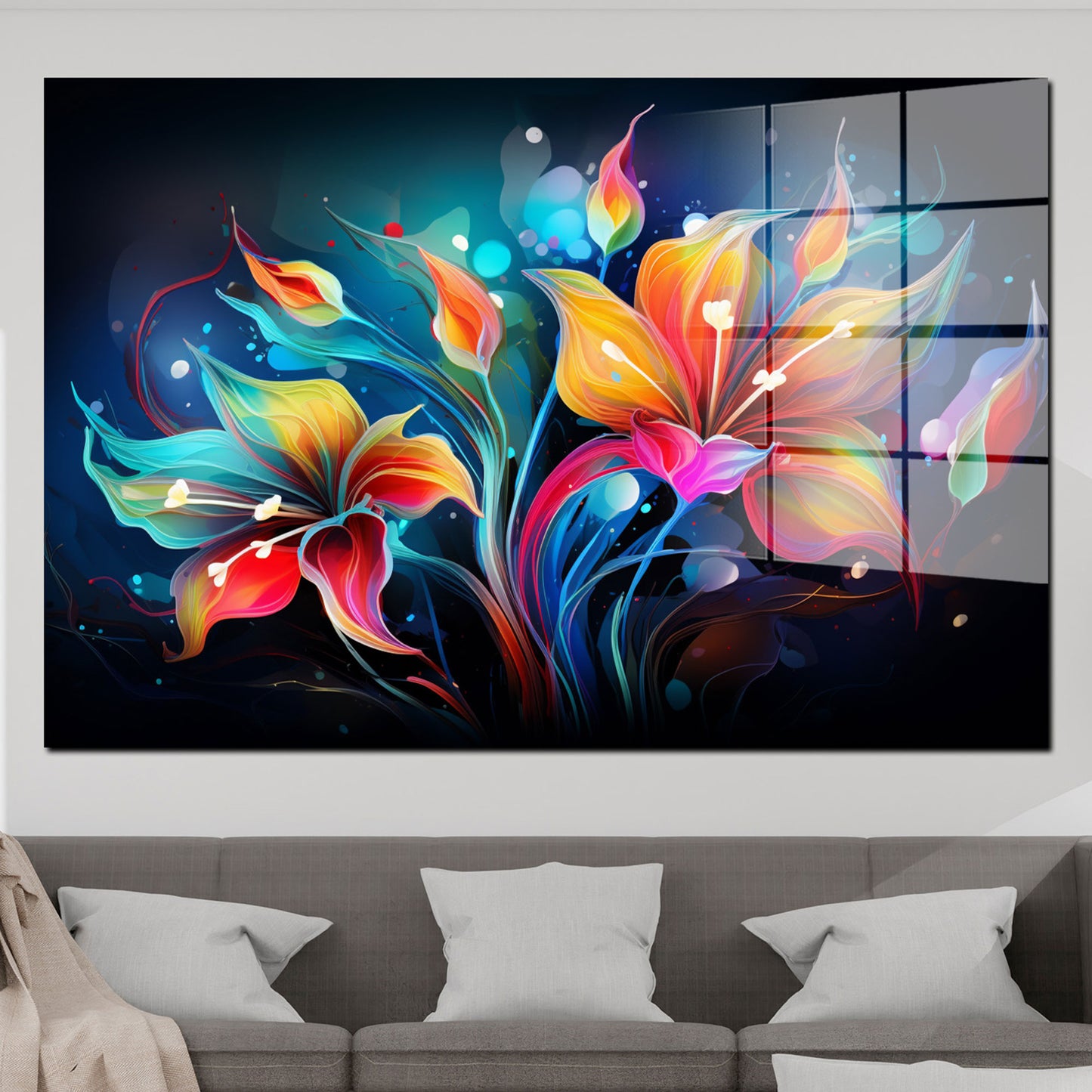 Leuchtende Blumen dark Acrylglasbild Wandbild Bild Wanddeko Wohnzimmer XL