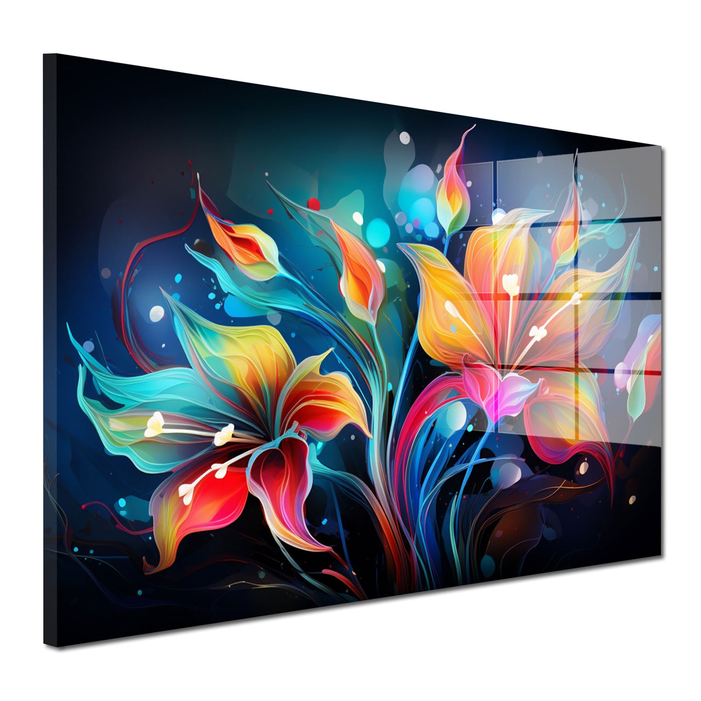 Leuchtende Blumen dark Acrylglasbild Wandbild Bild Wanddeko Wohnzimmer XL