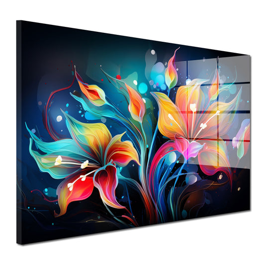 Leuchtende Blumen dark Acrylglasbild Wandbild Bild Wanddeko Wohnzimmer XL